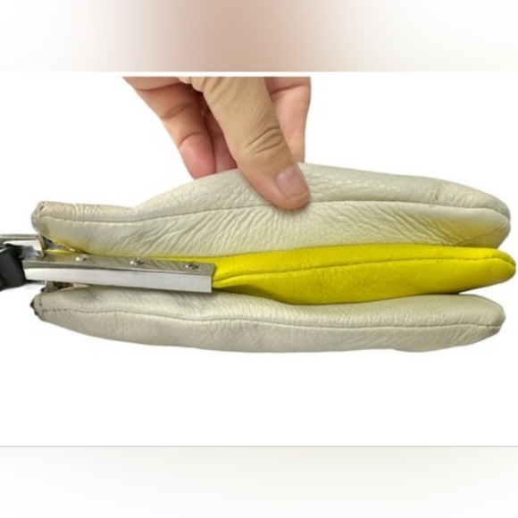 Vince Camuto Neve Crossbody Bag Snow White & Citron Yellow Pebbled Leather - Picture 4 of 16